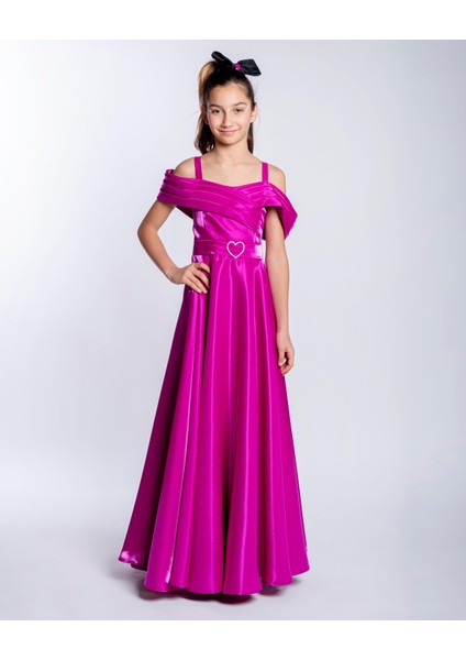 Kız Çocuk/Genç Yeni Moda Parlak Kumaş Tam Kalıp Abiye Elbise 5492