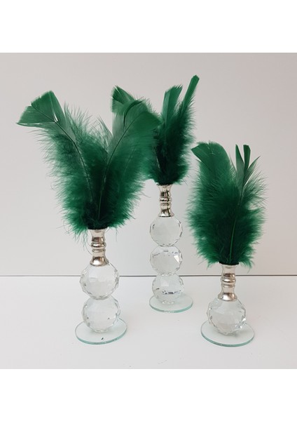 Kristal Yeşil Tüy Dekor Gümüş Ağızlık