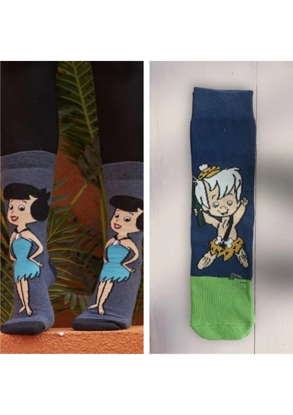 2'li Beti ve Bambam Moloztaş Anne Oğul Kombini Çorap