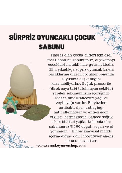 Süpriz Oyuncaklı Yumurta Sabun, %100 Doğal, Vegan ve El Yapımı Saf Sabun,1 Adet ve 100±5 g.