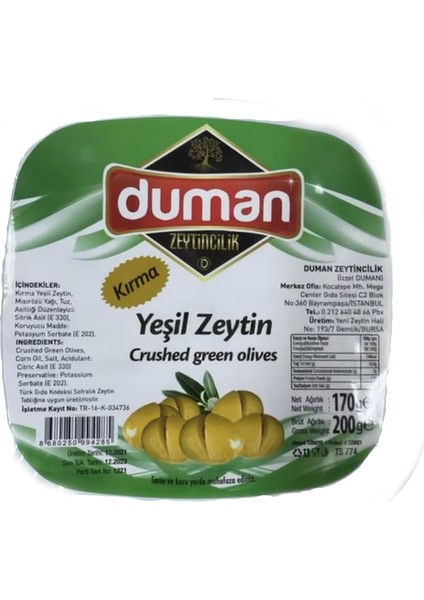 Duman Gurme Kırma Yeşil Zeytin 30 Adet 200 gr