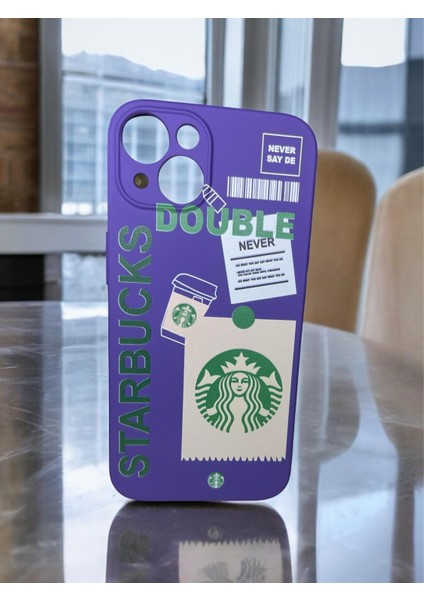 Iphone 13 Starbucks Baskılı Mor Renk Silikon Telefon Kılıfı