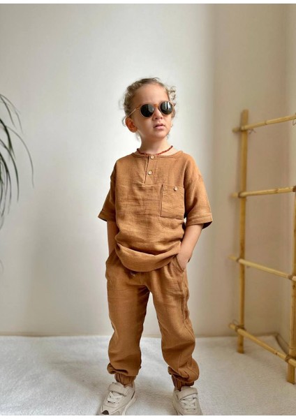 Jolly Kids Erkek Çocuk Müslin Kumaş Jogger Pantolonlu Takım