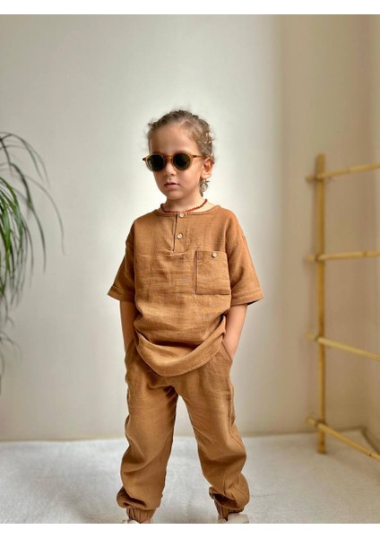 Jolly Kids Erkek Çocuk Müslin Kumaş Jogger Pantolonlu Takım