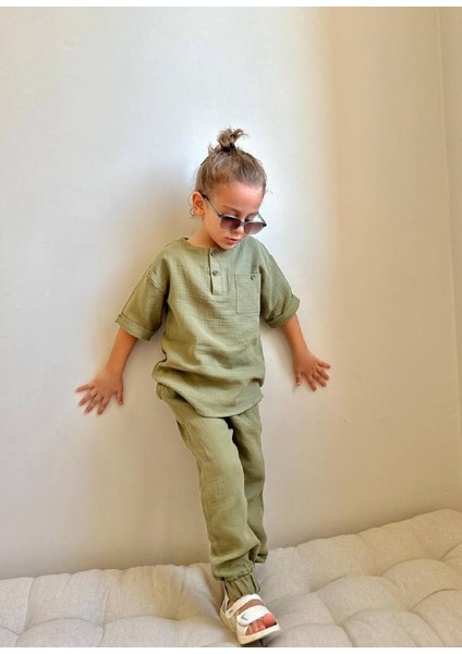 Jolly Kids Erkek Çocuk Müslin Kumaş Jogger Pantolonlu Takım