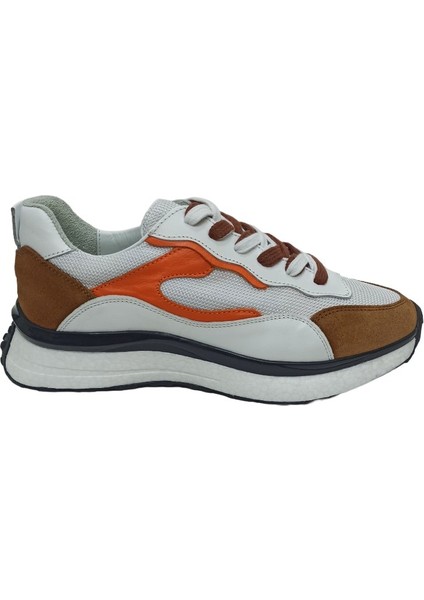 Turuncu Beyaz Deri Erkek Sneaker Spor Ayakkabı