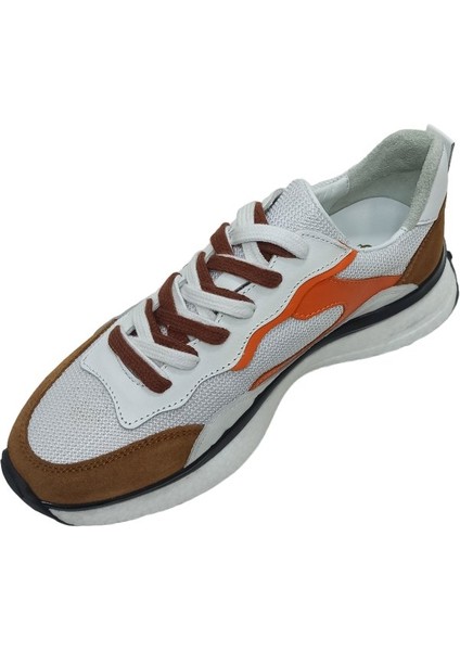 Turuncu Beyaz Deri Erkek Sneaker Spor Ayakkabı modelleri