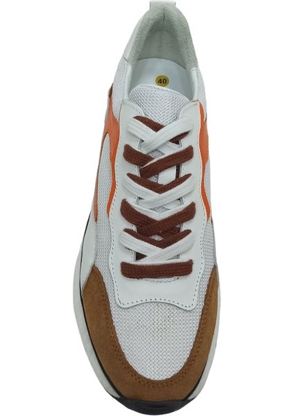 Turuncu Beyaz Deri Erkek Sneaker Spor Ayakkabı fırsatları