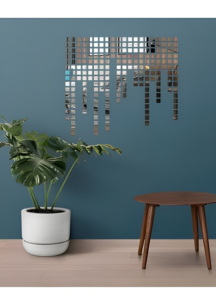 Gümüş Pleksi Dekoratif Antre Banyo Süs Mozaik Ayna 200 Adet 3x3 cm