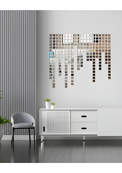 Gümüş Pleksi Dekoratif Antre Banyo Süs Mozaik Ayna 200 Adet 3x3 cm