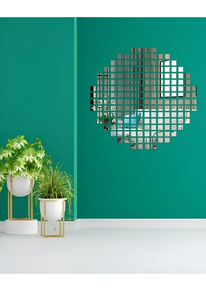 Gümüş Pleksi Dekoratif Antre Banyo Süs Mozaik Ayna 200 Adet 3x3 cm