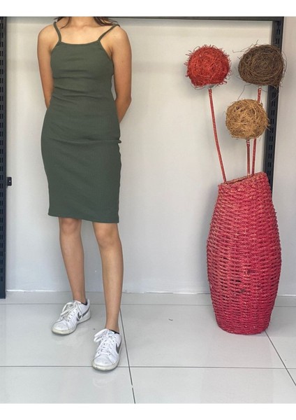 Kadın Bisiklet Yaka Ip Askılı Elbise Yazlık Triko