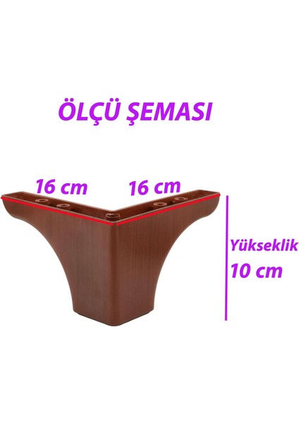 4 Adet Açelya 10 cm Ceviz Ahşap Desenli Lüx Mobilya Kanepe Sehpa Ünite Koltuk Ayağı Plastik Baza Ayak
