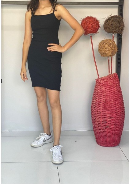 Genç Ip Askılı Elbise Yazlık Triko