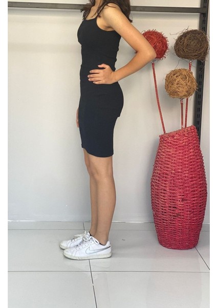 Genç Ip Askılı Elbise Yazlık Triko
