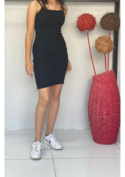 Genç Ip Askılı Elbise Yazlık Triko