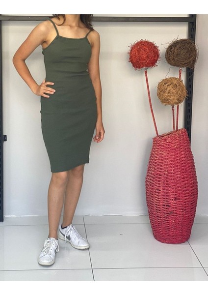 Kadın Bisiklet Yaka Ip Askılı Elbise Yazlık Triko