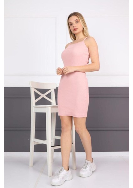 Kadın Bisiklet Yaka Ip Askılı Elbise Yazlık Triko