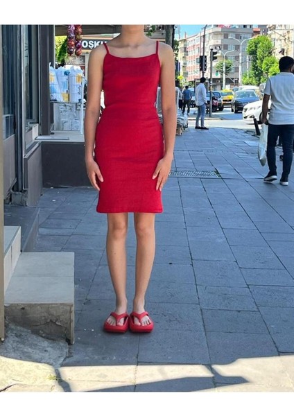 Kadın Bisiklet Yaka Ip Askılı Elbise Yazlık Triko