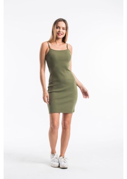 Kadın Bisiklet Yaka Ip Askılı Elbise Yazlık Triko