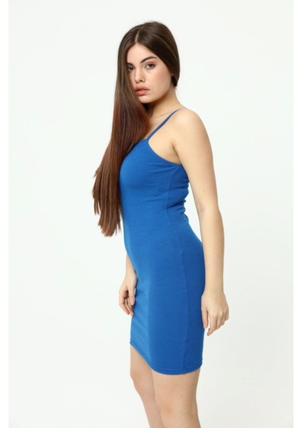 Kadın Mavi Bisiklet Yaka Ip Askılı Yazlık Triko Elbise fiyatları