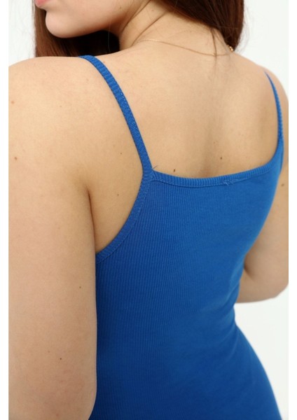 Kadın Mavi Bisiklet Yaka Ip Askılı Yazlık Triko Elbise fırsatları