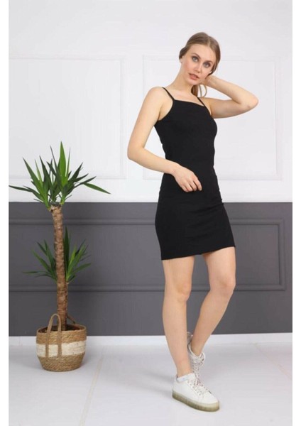 Siyah Bisiklet Yaka Ip Askılı Yazlık Triko Elbise fiyatları