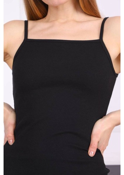 Siyah Bisiklet Yaka Ip Askılı Yazlık Triko Elbise modelleri