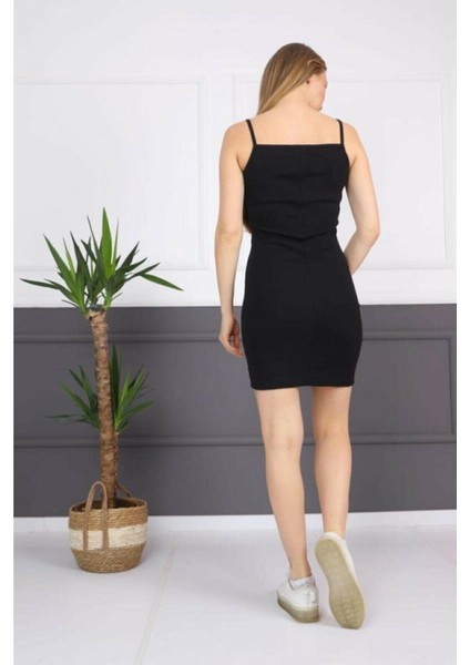 Siyah Bisiklet Yaka Ip Askılı Yazlık Triko Elbise fırsatları