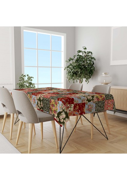 Grazıahome Petek Kumaş Dijital Baskılı Patchwork Desenli Renkli Kolay Temizlenebilir Dikdörtgen Masa Örtüsü