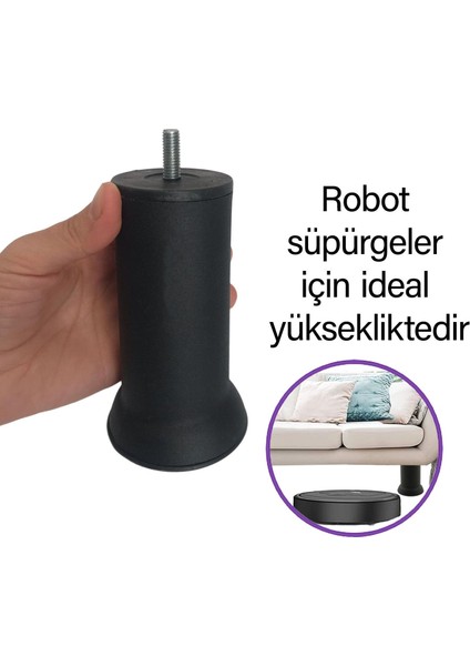 8 Adet Metal Destek Ayağı 12 cm Siyah Mobilya Kanepe Baza Koltuk Ayakları Metrik 8 Civatalı İnce Diş