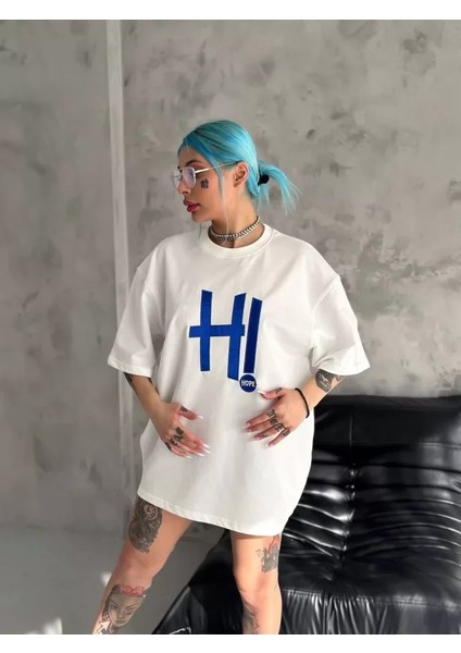 Unisex Nakış Işlemeli T-Shirt - Beyaz fiyatları