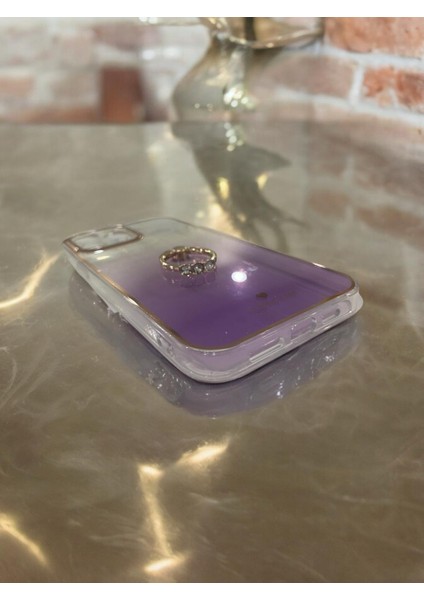 Iphone 13 Pro Max Lacivert Renk Simli Arka Yüzey ve Yüzük Detaylı Silikon Telefon Kılıfı