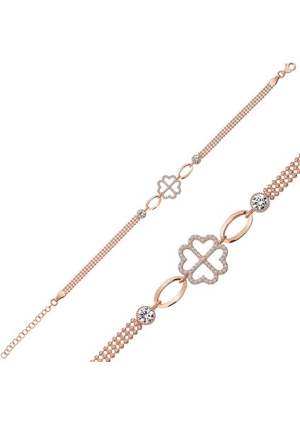 925 Ayar Gümüş Rose Kalpli Yonca Bileklik fırsatları