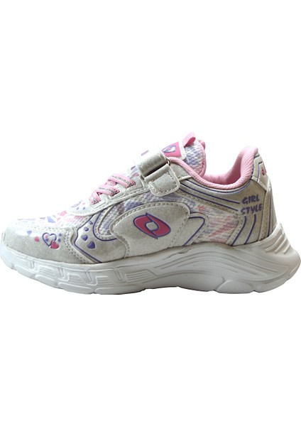 LF.2024 Beyaz Pembe Cırtlı Anatomik Kız Çocuk Spor Ayakkabı