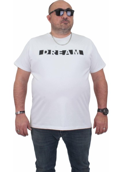 Mocgrande Erkek Büyük Beden Sıfır Yaka Tişört Dream 24140 Beyaz