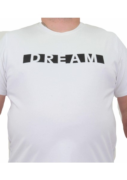 Mocgrande Erkek Büyük Beden Sıfır Yaka Tişört Dream 24140 Beyaz fiyatları