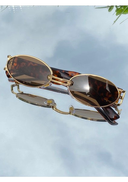 Oval Gold Çerçeve Trend Unisex Kahve Renk Leoparlı Güneş Gözlüğü
