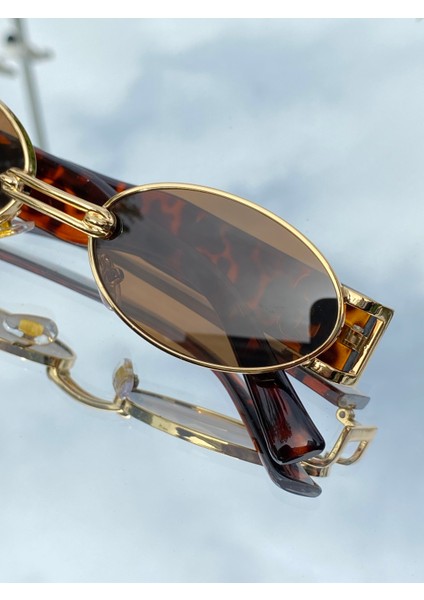 Oval Gold Çerçeve Trend Unisex Kahve Renk Leoparlı Güneş Gözlüğü modelleri