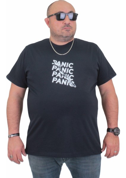 Mocgrande Erkek Büyük Beden Sıfır Yaka Tişört Panic 24135 Lacıvert