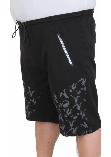 Mocgrande Büyük Beden Erkek Penye Şort Camouflage Pieces 24628 Sıyah
