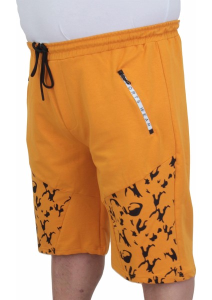 Mocgrande Büyük Beden Erkek Penye Şort Camouflage Pieces 24628 Hardal