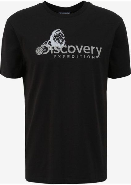 Siyah Erkek Bisiklet Yaka Basic Baskılı T-Shirt D4SM-TST3311