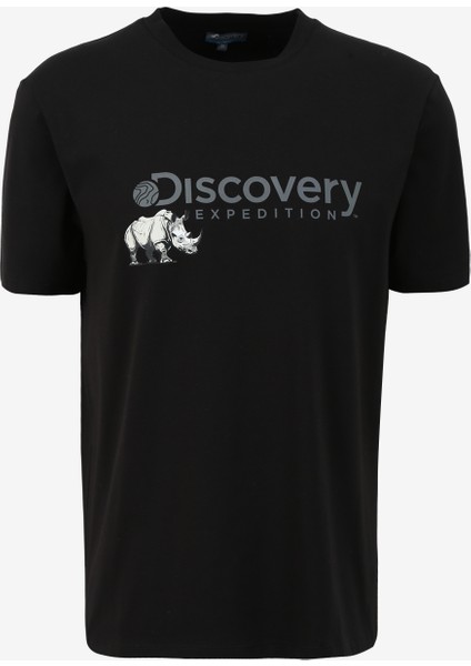 Siyah Erkek Bisiklet Yaka Basic Baskılı T-Shirt D4SM-TST3312