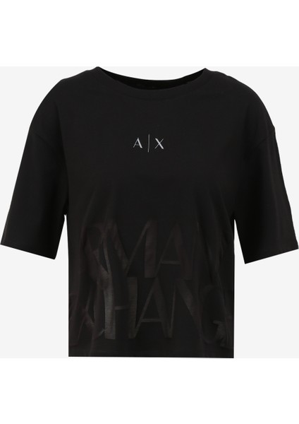 Bisiklet Yaka Baskılı Siyah Kadın T-Shirt 3DYT33