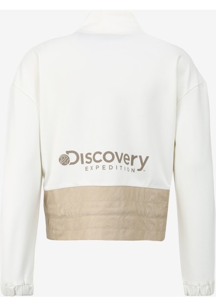 Discovery Expedition Kırık Beyaz Kadın Dik Yaka Relaxed Fit Baskılı Sweatmont D4SL-SWT3028