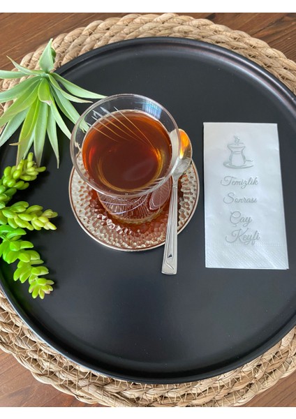 Gümüş Yaldızlı Beyaz Temizlik Sonrası Çay Keyfi Kahve Peçete 6X12 cm
