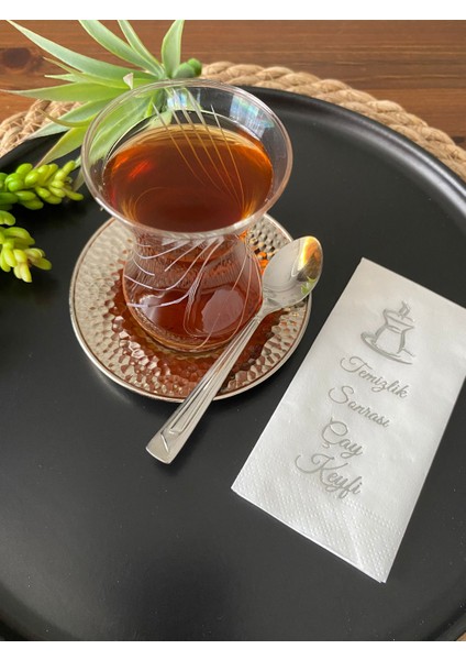 Gümüş Yaldızlı Beyaz Temizlik Sonrası Çay Keyfi Kahve Peçete 6X12 cm