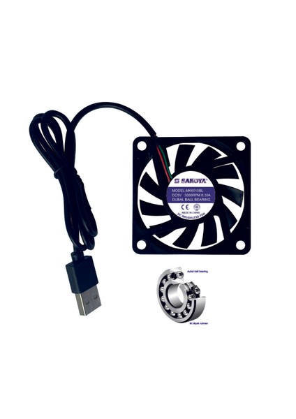 60X60X10 mm USB Fan Çift Bilyalı Rulman Sessiz, 5V, 0.10 A, 3000 Rpm Modem Receiver Dvr Playstation Tv Box, Telefon, Akvaryum Soğutucu, Fırçasız Soğutma Fan