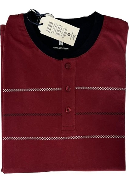 Erkek Yaka Detay Bordo Pamuk Süprem Kısa Kol Göğüs Cepli Pijama Takımı fiyatları